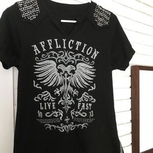 Affliction black top with rhinestones